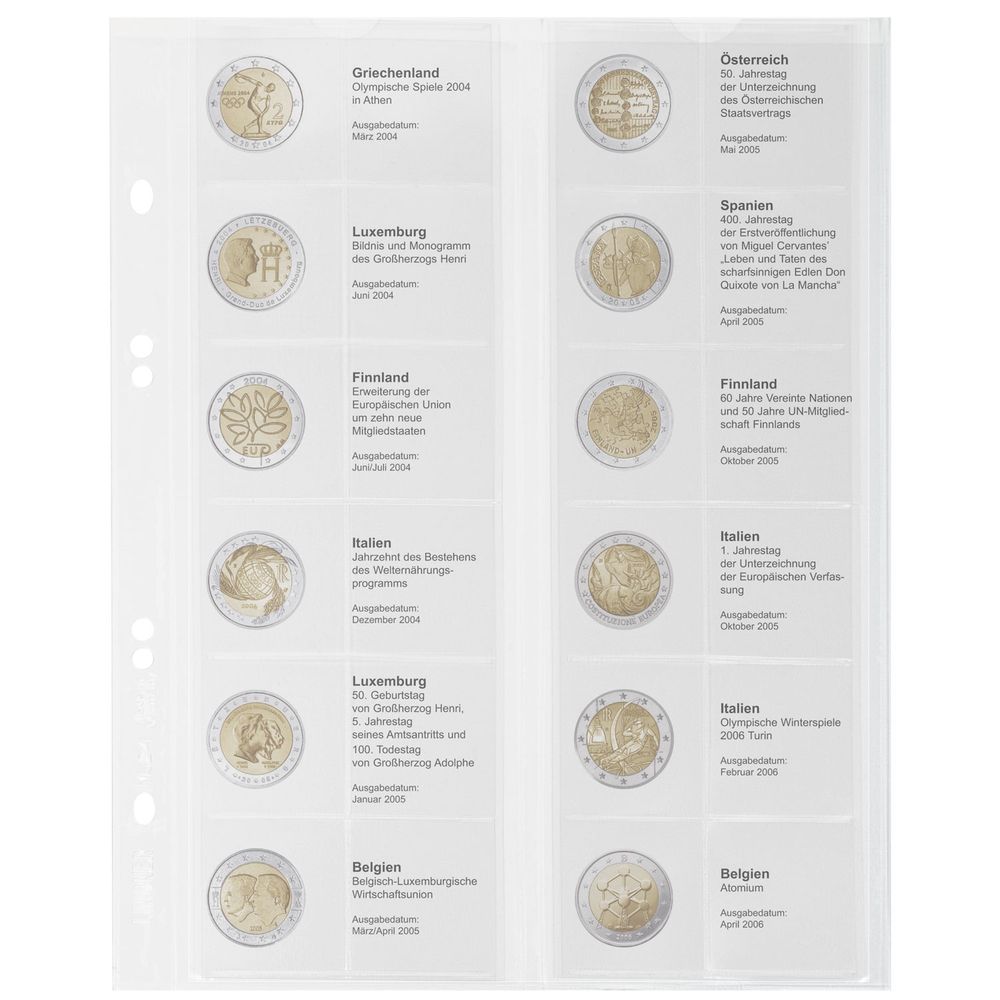 Multi Collect Vordruckblatt für 2 Euro Sammlermünzen: Griechenland 2004 - Belgien 2006