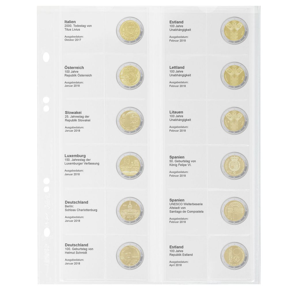 Multi Collect Vordruckblatt für 2 Euro Sammlermünzen: Italien 2017 - Estland 2018
