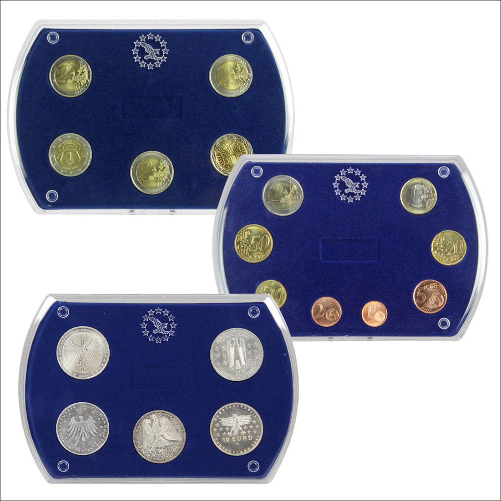 Acryl Münzen Etui - Transparent mit blauer Samteinlage