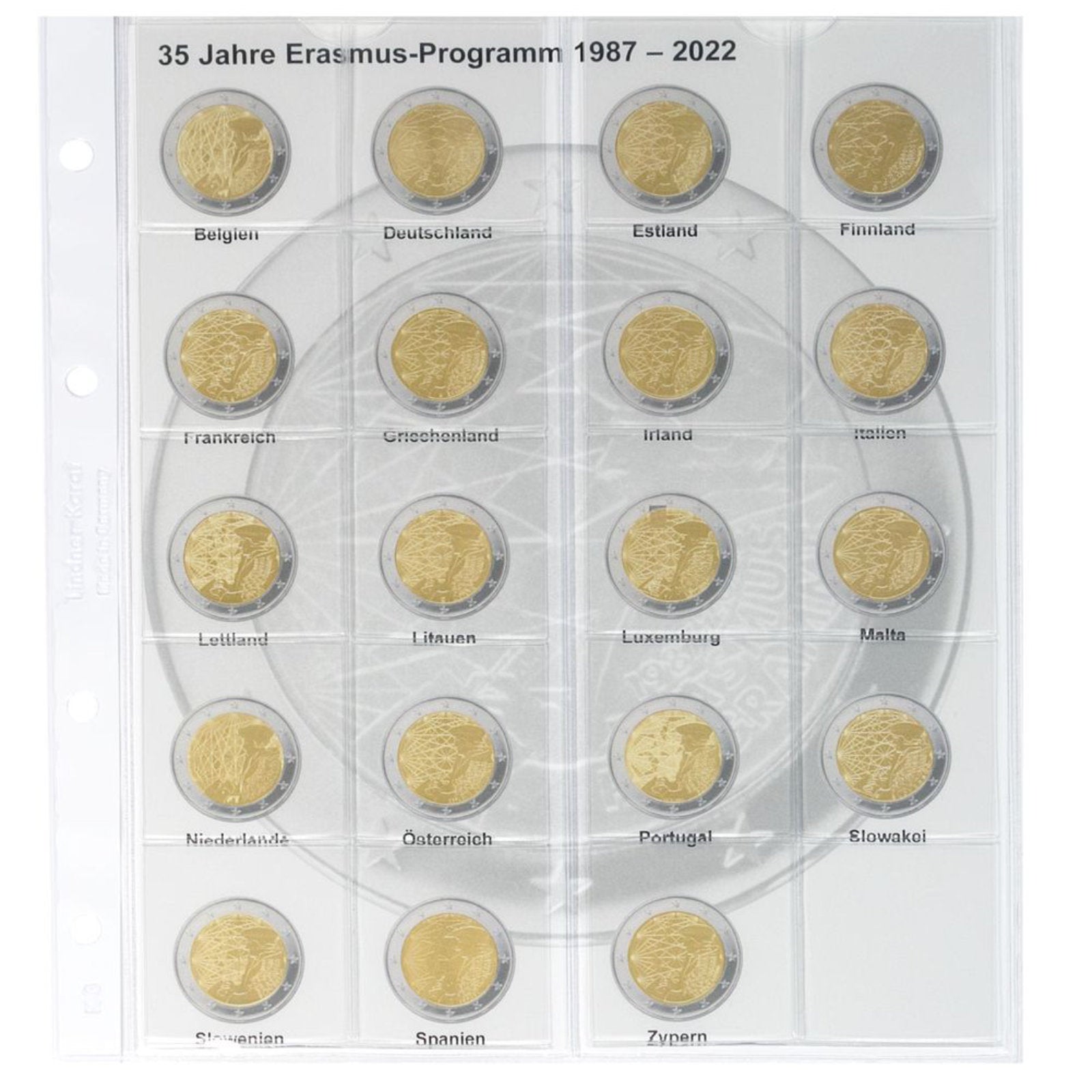 Vordruckblatt karat für 2 Euro-Gedenkmünzen: 2 Euro-Gemeinschaftsausgabe "35 Jahre Erasmus-Programm" aller 19 EURO-Länder