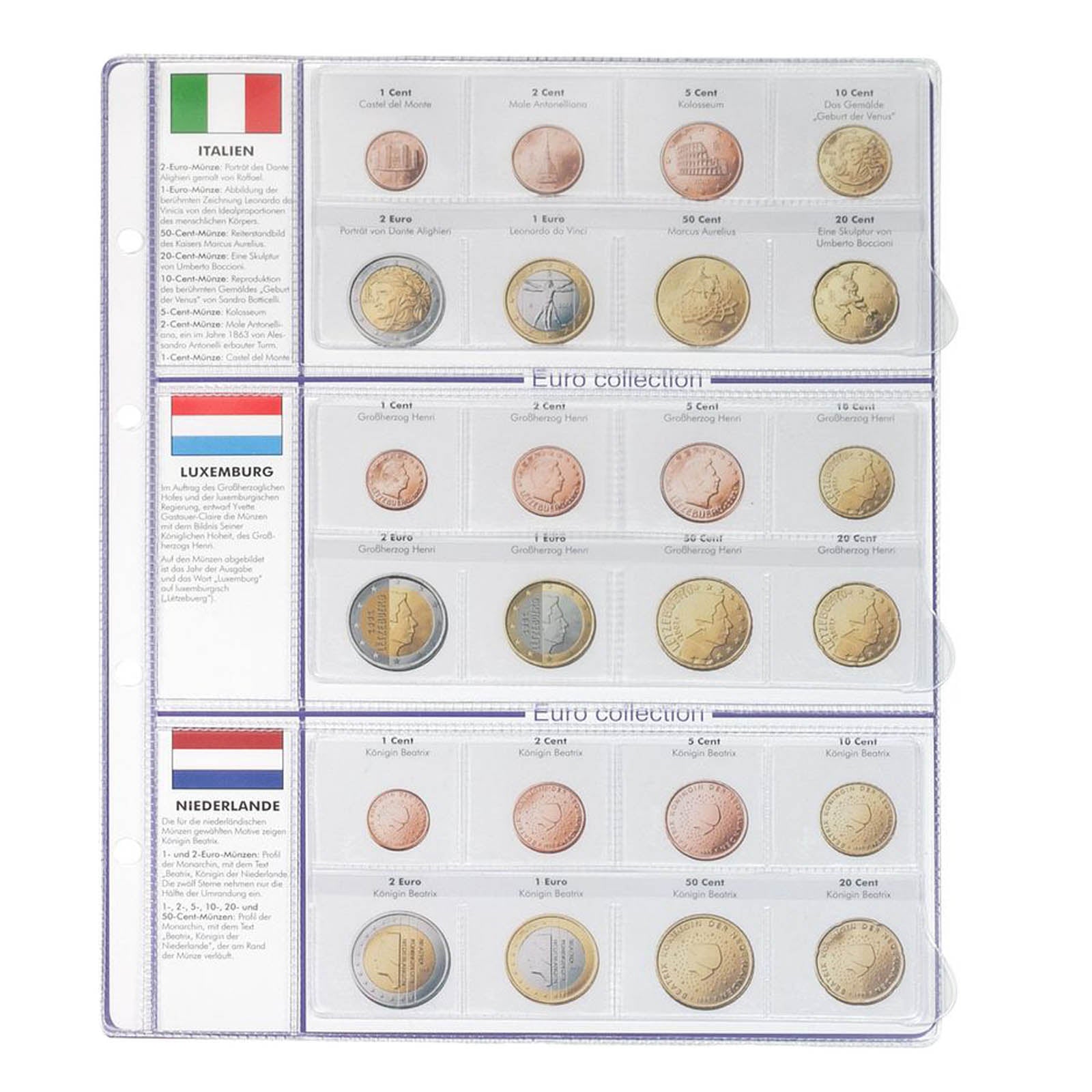 Vordruckblatt EURO COLLECTION: Kursmünzensätze Italien/Luxemburg/Niederlande