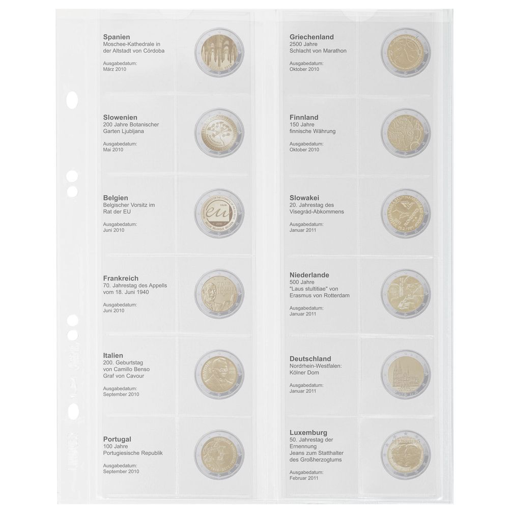 Multi Collect Vordruckblatt für 2 Euro Sammlermünzen: Spanien 2010 - Luxemburg 2011