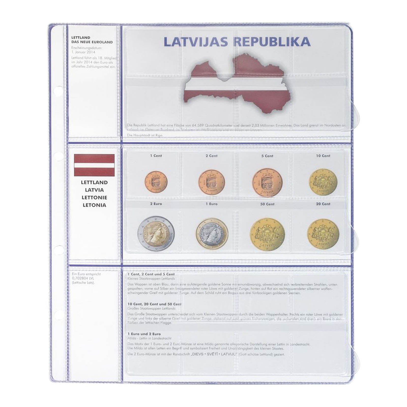 Vordruckblatt EURO COLLECTION: 3 Kursmünzensätze Lettland