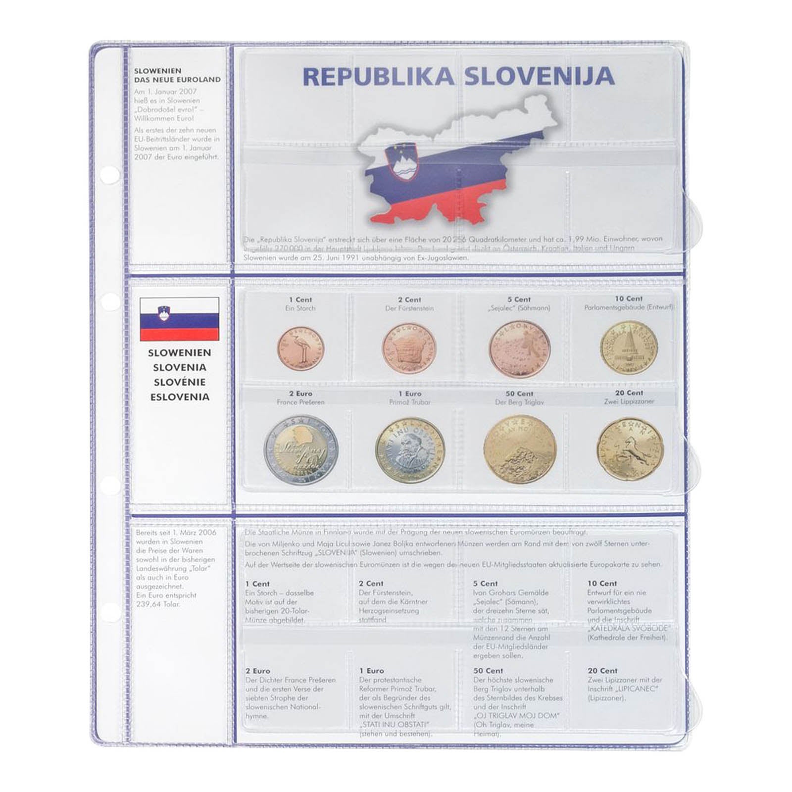 Vordruckblatt EURO COLLECTION: 3 Kursmünzensätze Slowenien