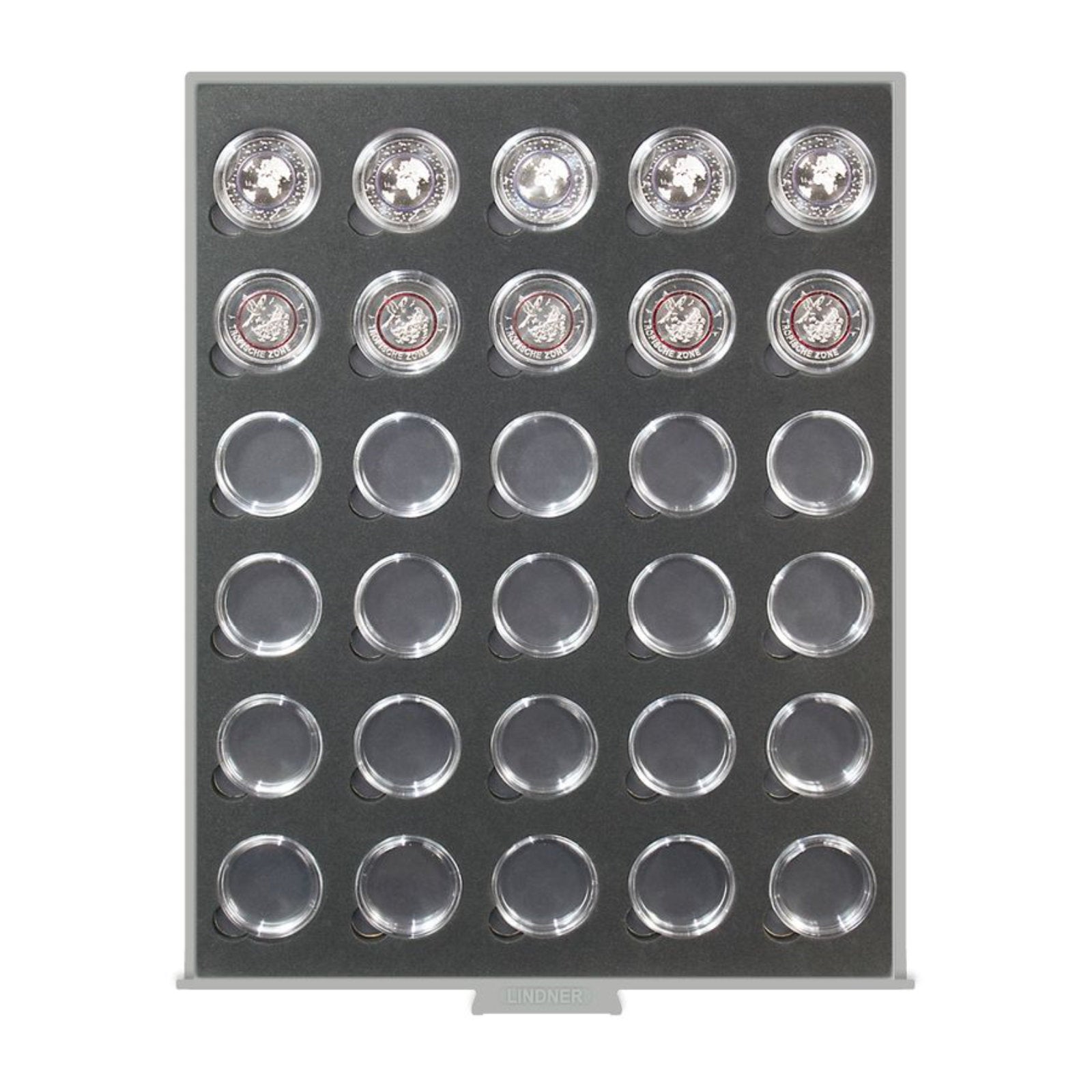 Münzbox für 30 x 5 Euro Sammlermünzen mit Polymerring, inklusive Münzkapseln