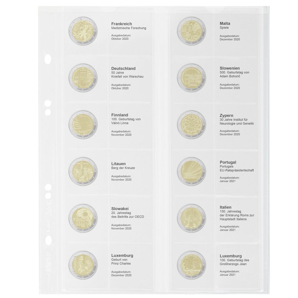 Multi Collect Vordruckblatt für 2 Euro Sammlermünzen: Frankreich 2020 - Luxemburg 2021