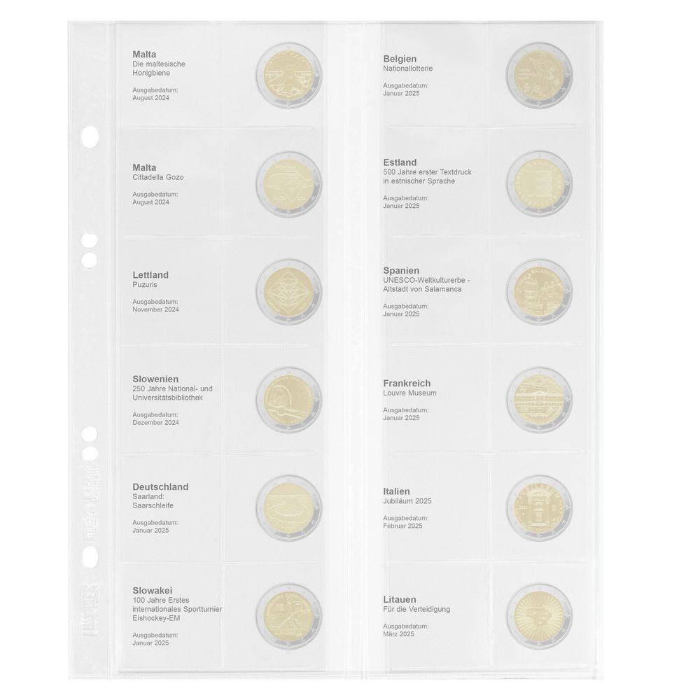 Multi Collect Vordruckblatt für 2 Euro Sammlermünzen: Malta 2024 - Litauen 2025
