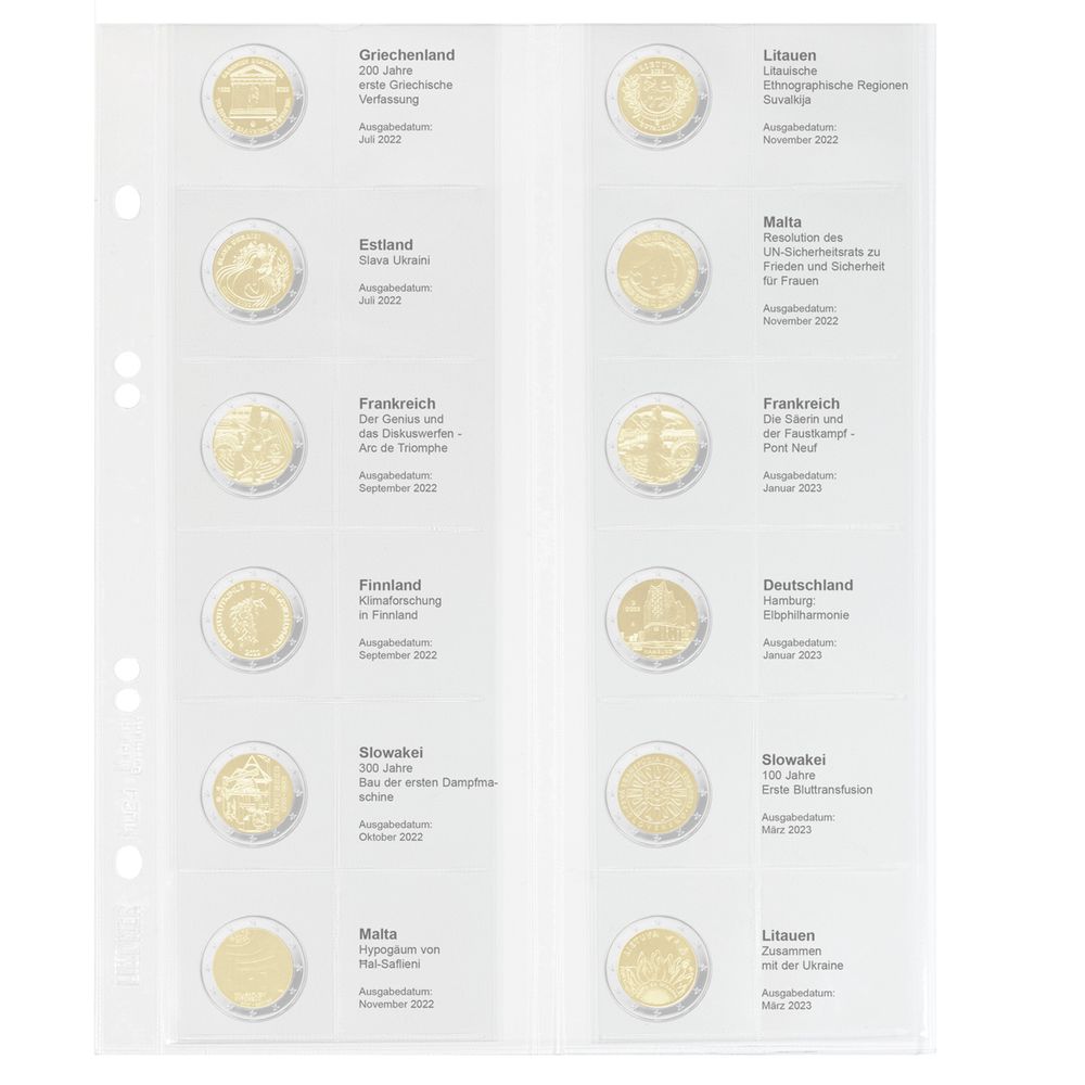 Multi Collect Vordruckblatt für 2 Euro Sammlermünzen: Griechenland 2022 - Litauen 2023