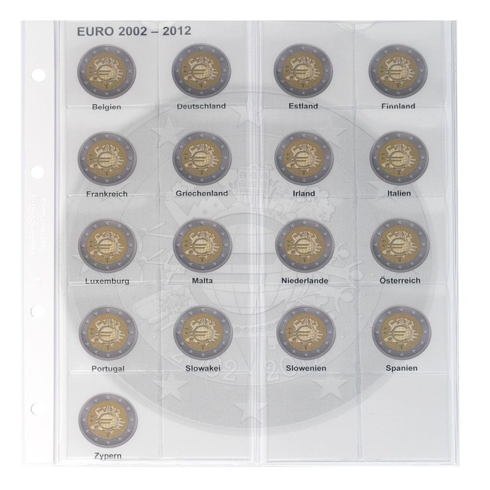 Vordruckblatt karat 2 Euro-Gedenkmünzen chronologisch: Gemeinschaftsausgabe "10 Jahre Euro Bargeld"