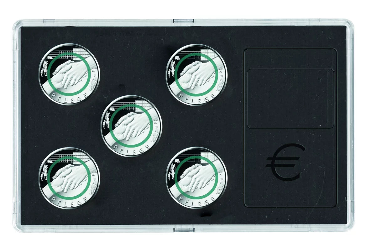 Acryl Münzen Etui - Transparent mit schwarzer Einlage, stapelbar