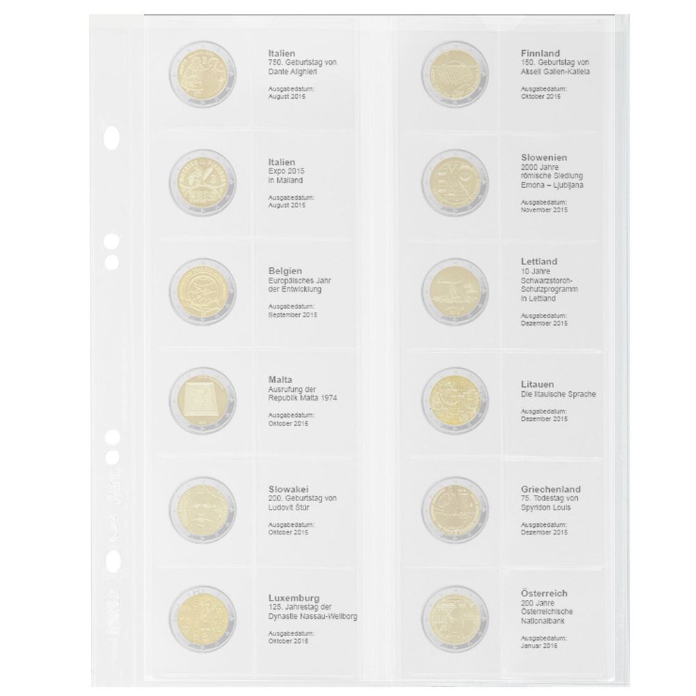 Multi Collect Vordruckblatt für 2 Euro Sammlermünzen: Italien August 2015 - Österreich Januar 2016