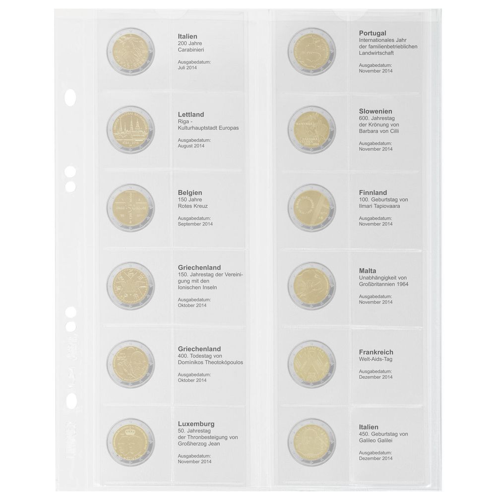 Multi Collect Vordruckblatt für 2 Euro Sammlermünzen: Italien Juli 2014 - Italien Dezember 2014