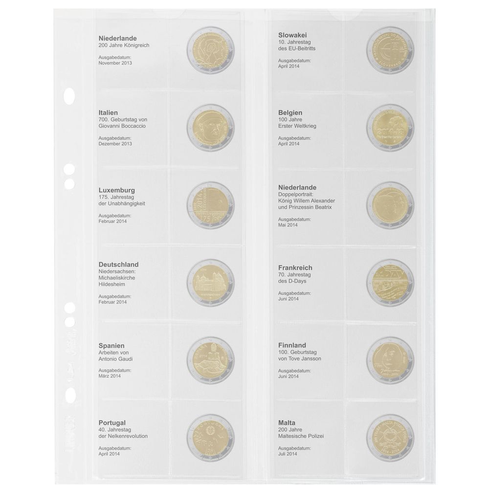 Multi Collect Vordruckblatt für 2 Euro Sammlermünzen: Niederlande 2013 - Malta 2014