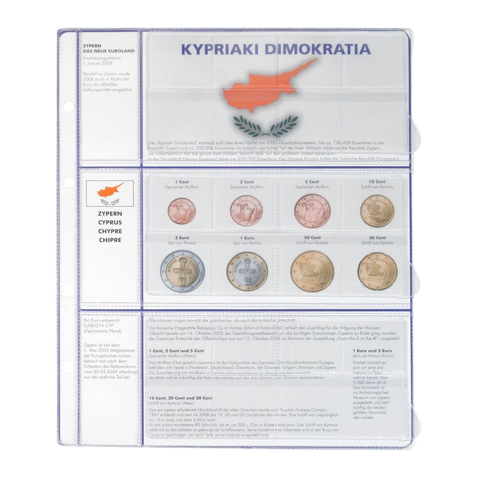 Vordruckblatt EURO COLLECTION: 3 Kursmünzensätze Zypern