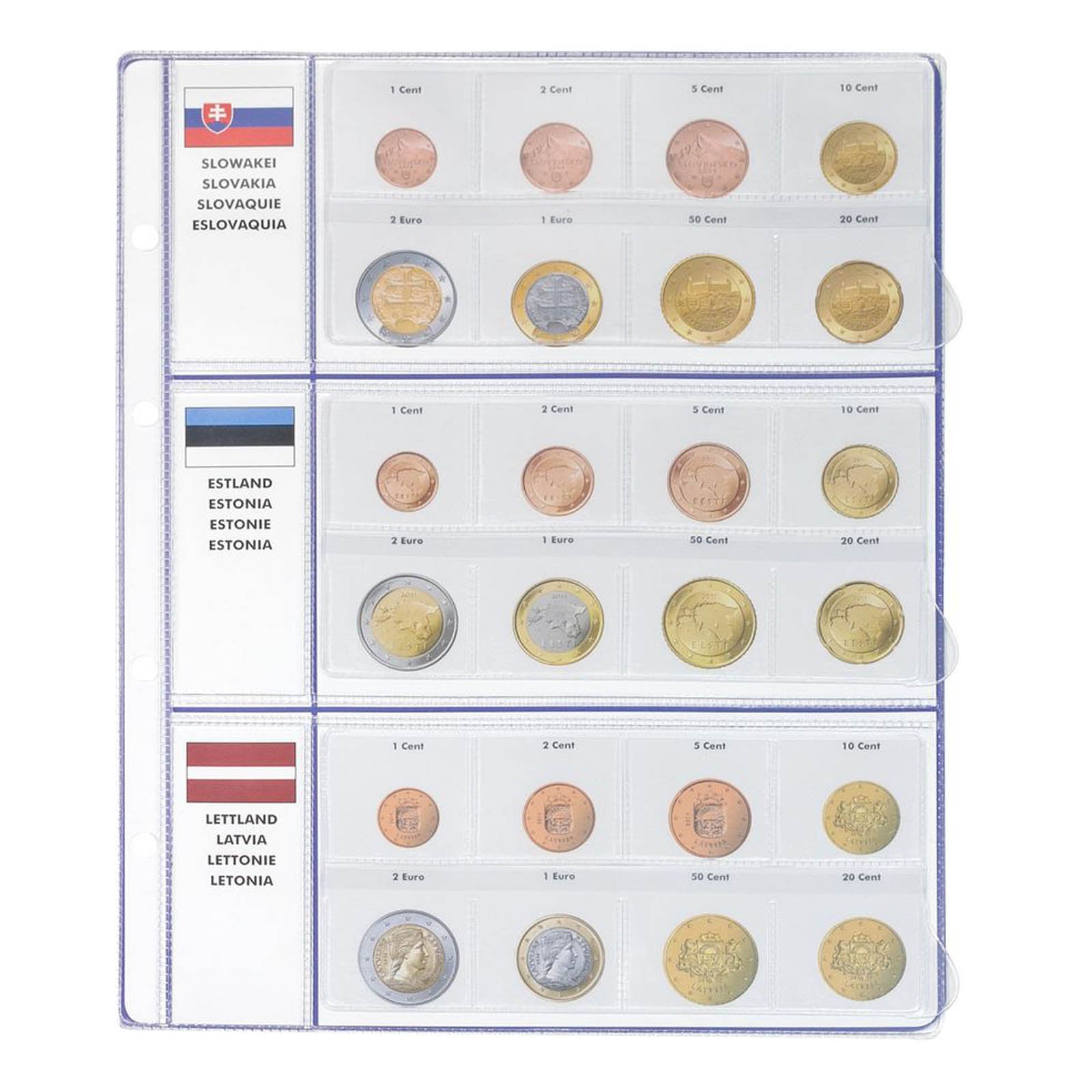 Vordruckblatt EURO COLLECTION: Kursmünzensätze Slowakei/Estland/Lettland