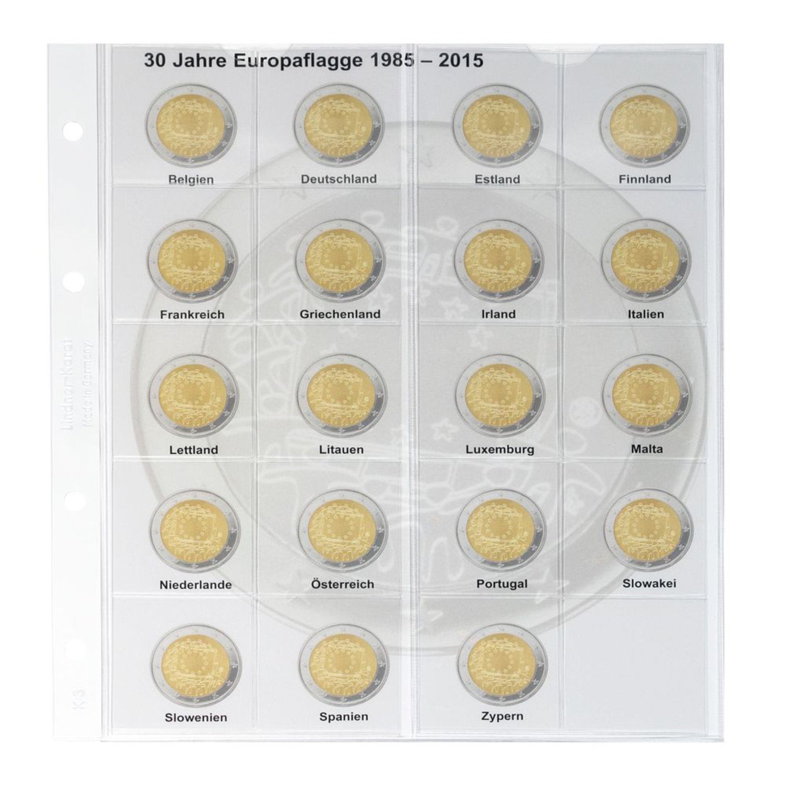 Vordruckblatt karat für 2 Euro-Gedenkmünzen: Gemeinschaftsausgabe "30 Jahre Europaflagge" aller 19 Euroländer