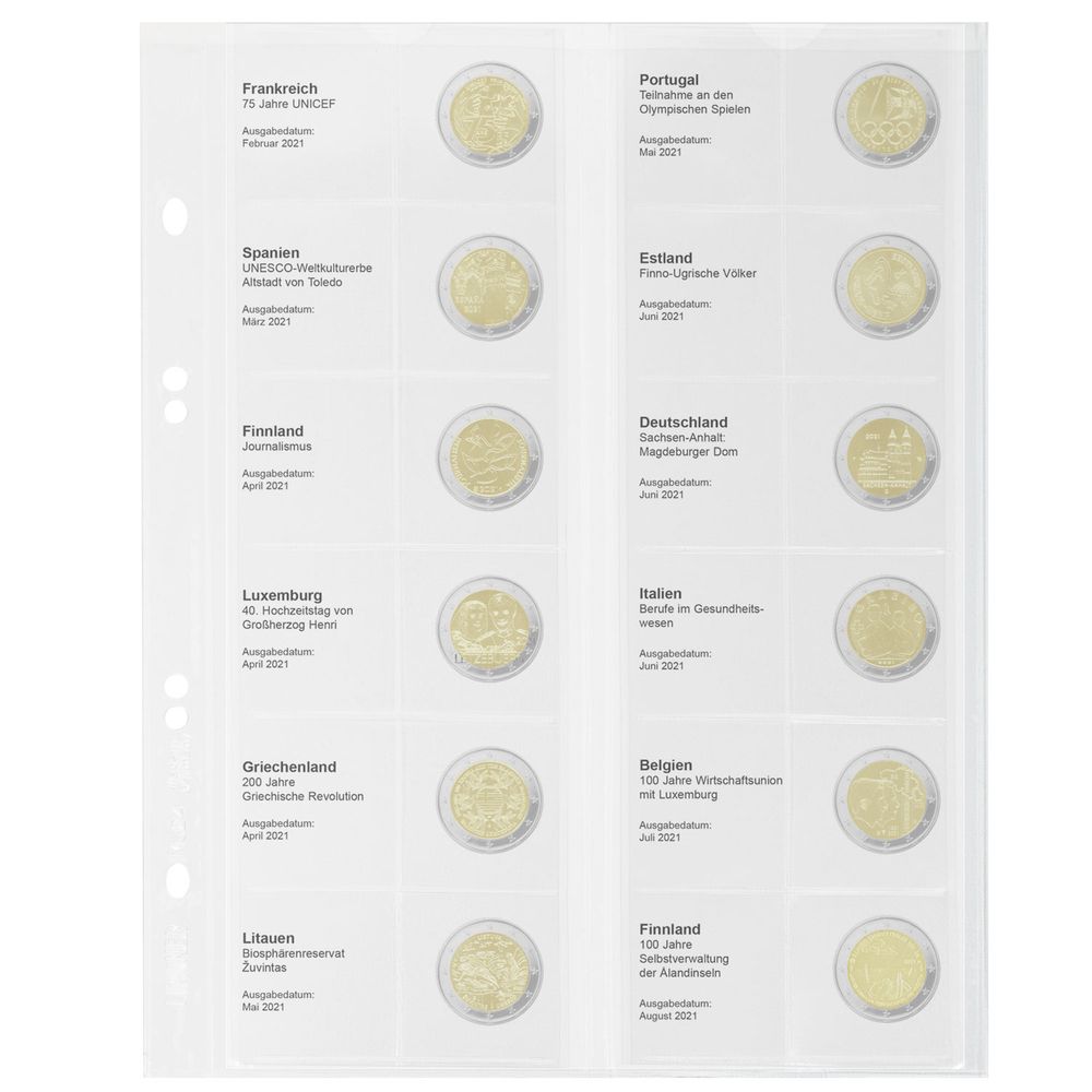 Multi Collect Vordruckblatt für 2 Euro Sammlermünzen: Frankreich 2021 - Finnland 2021