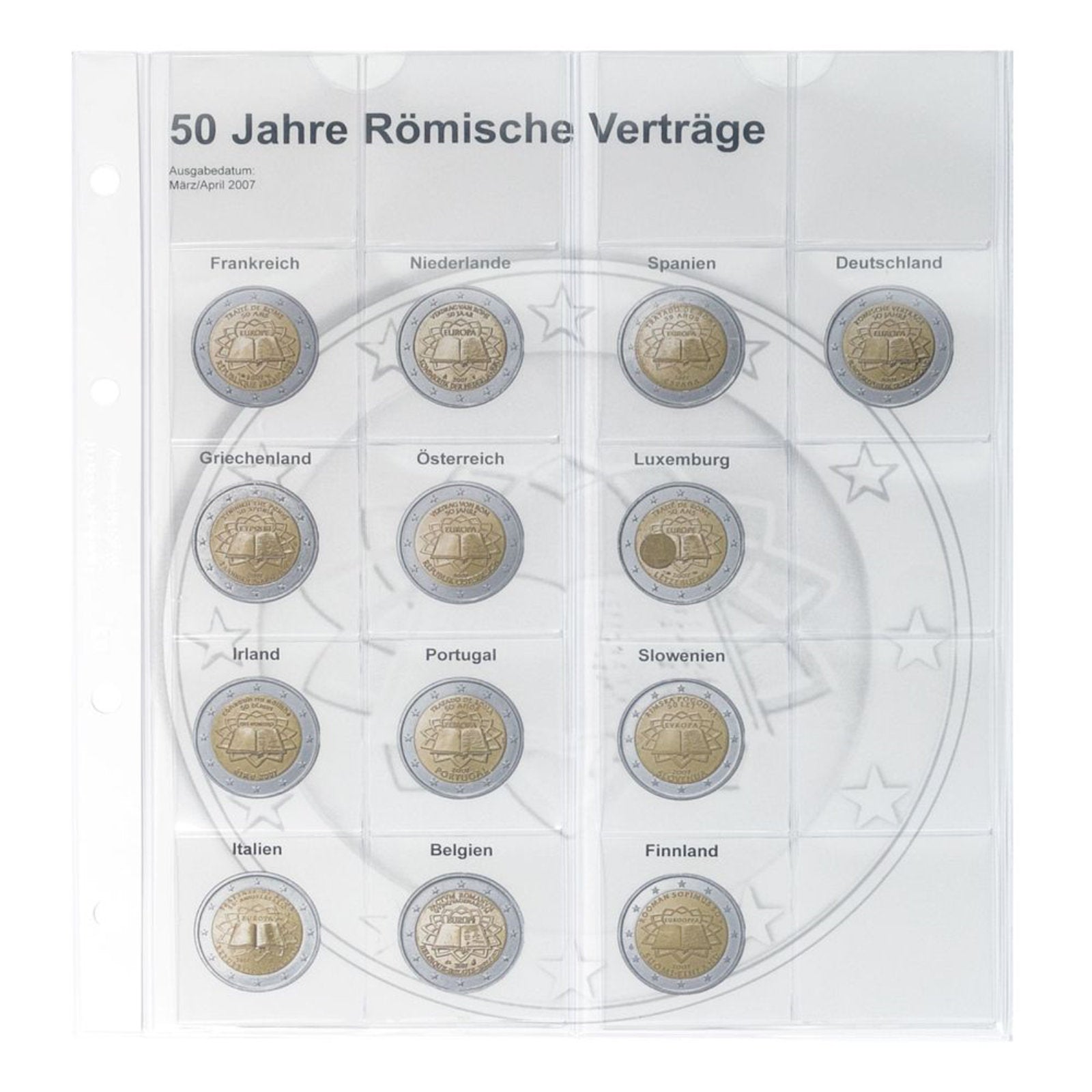 Vordruckblatt karat 2 Euro-Gedenkmünzen chronologisch: Gemeinschaftsausgabe "Römische Verträge"