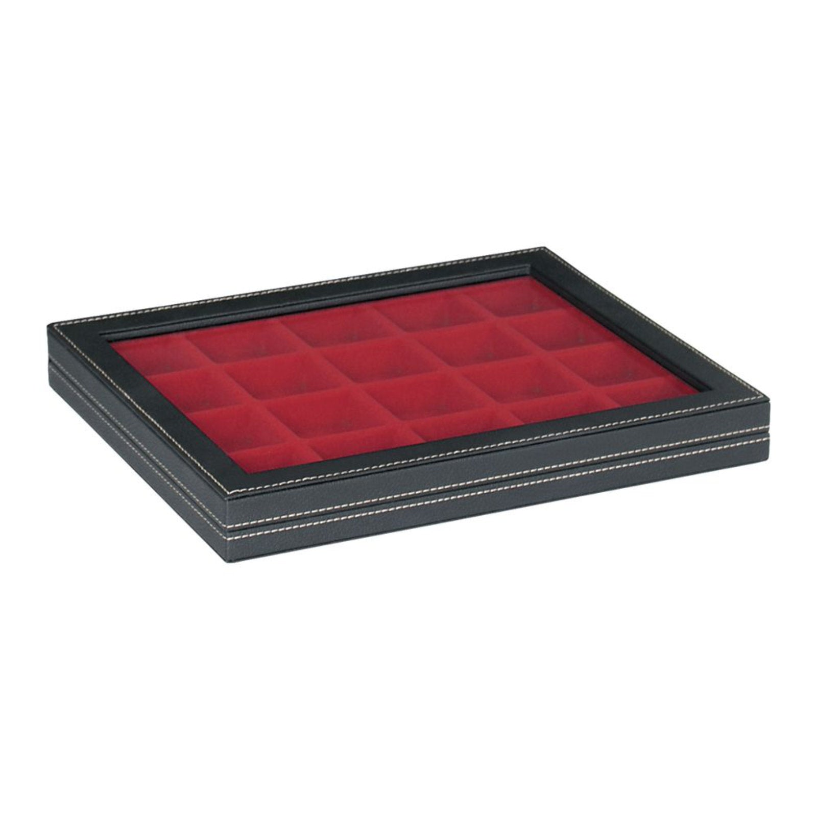 Sammelkassette in Lederoptik mit Hellroter Einlage und Sichtfenster