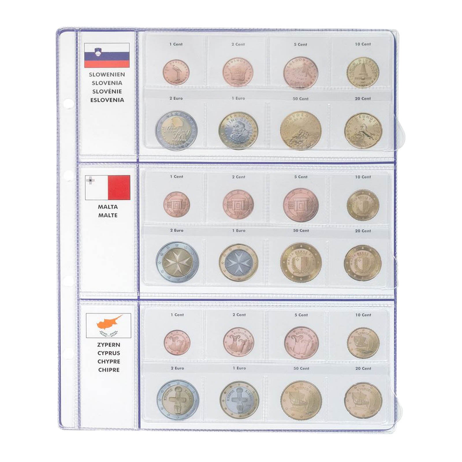 Vordruckblatt EURO COLLECTION: Kursmünzensätze Slowenien/Malta/Zypern