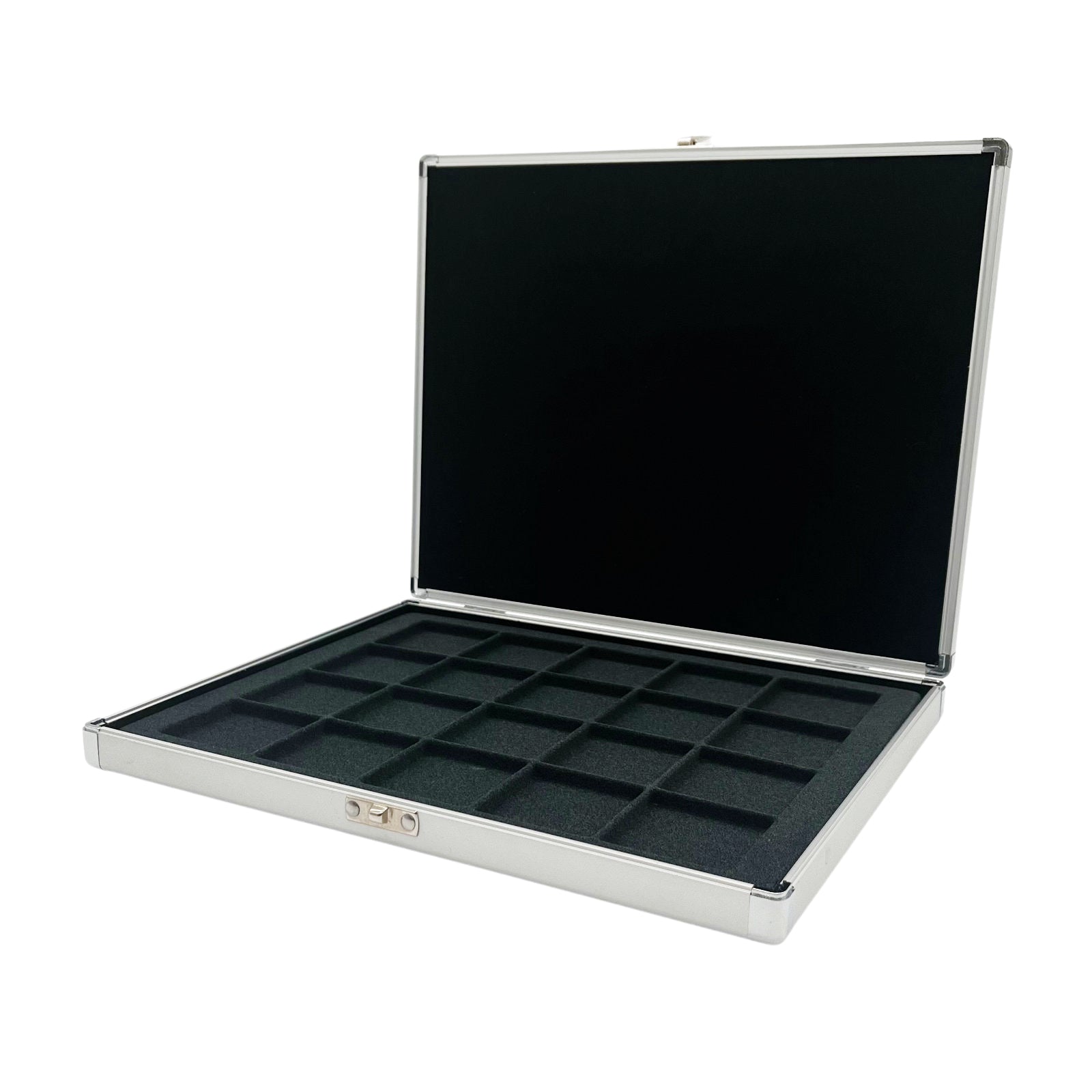 Münzkassette aus Aluminium, mit schwarzer Einlage, für 20 bis 48 Münzen oder Münzkapseln
