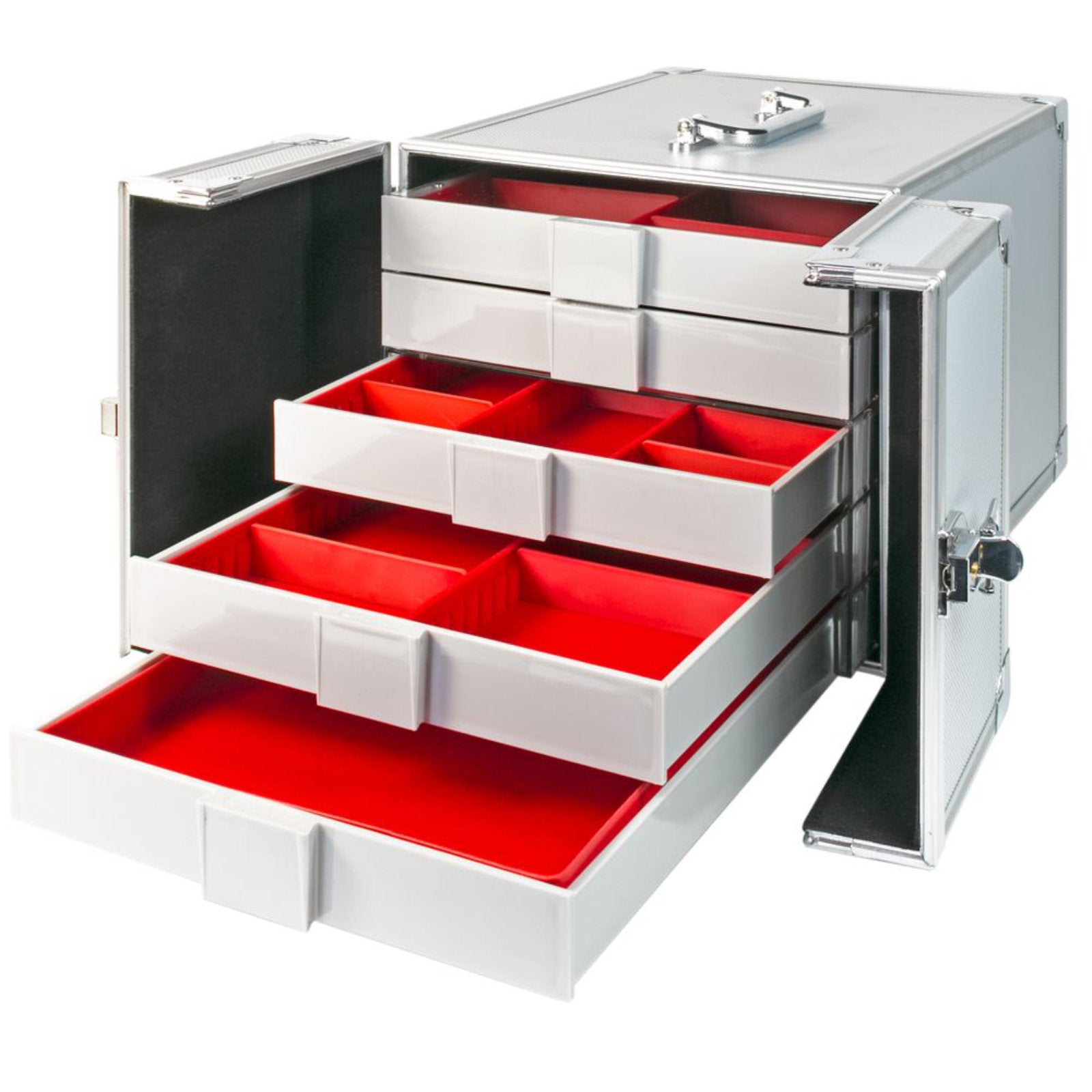 Sammelkoffer aus Aluminium, in Silber, für bis zu 10 Münzboxen