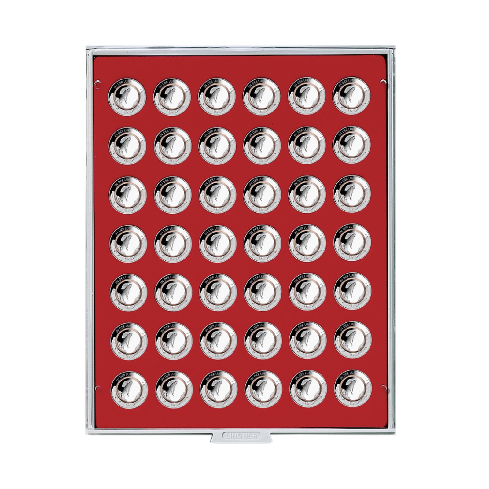 Münzbox mit 42 Runden Vertiefungen für Münzen oder Kapseln bis 29.5 mm