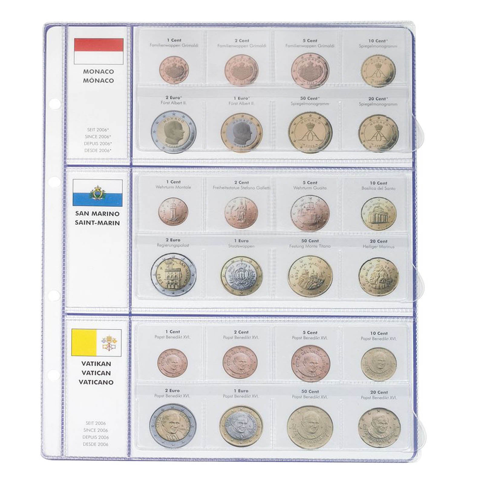 Vordruckblatt EURO COLLECTION: Kursmünzensätze Monaco/San Marino/Vatikan