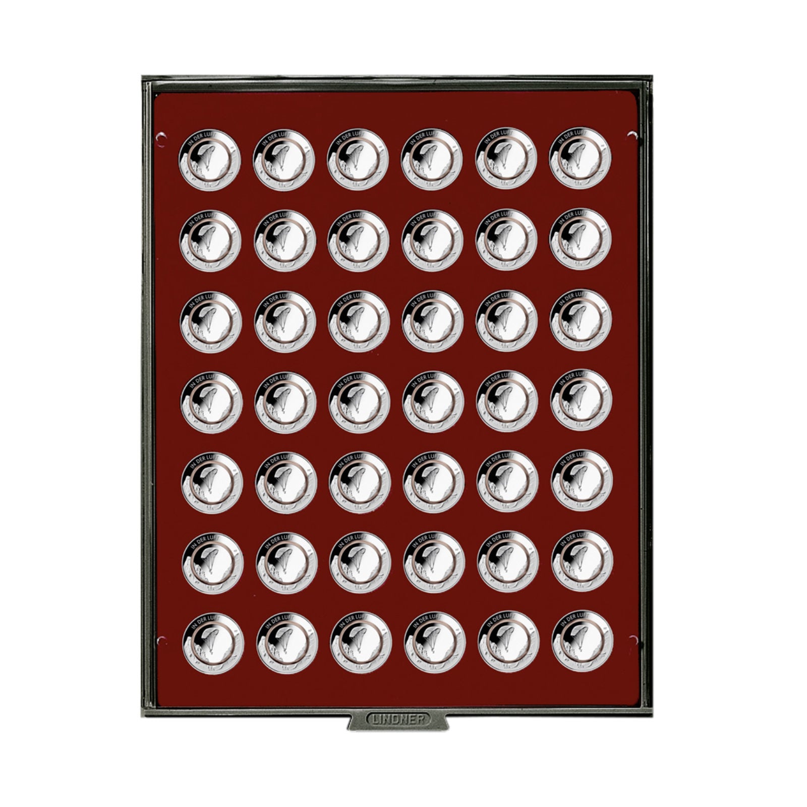 Münzbox mit 42 Runden Vertiefungen für Münzen oder Kapseln bis 29.5 mm